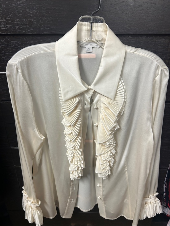 St. John Tops - St. John Cream Pleated-Ruffle Silk Blouse